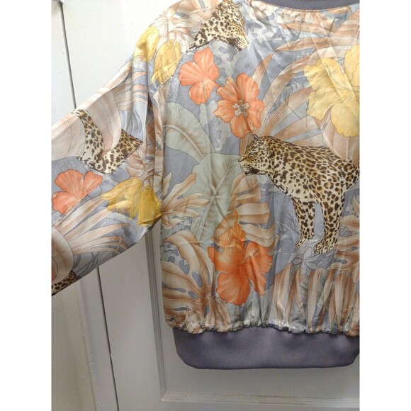 Damee NY Satin Jacket Cheetah Long Sleeve Zip-Up Collared Art To Wear Size M - Picture 9 of 12